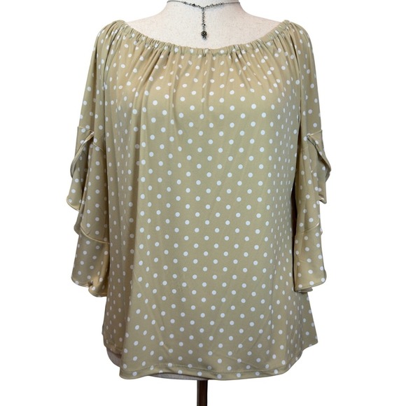 Vince Camuto Tops - Vince Camuto Polka Dot Ruffle Sleeve Blouse Women's Large Tiered Statement Top